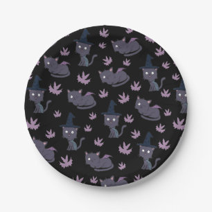 Assiettes En Carton Halloween Chat et Motif de chaume