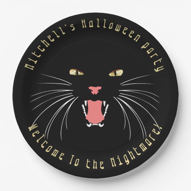 Assiettes En Carton Halloween Chat noir baiser amusant Slogan plaque d (Devant)