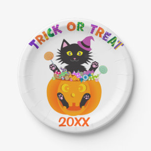 Assiettes En Carton Halloween Chat Tricoter Ou Traiter