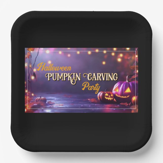 Assiettes En Carton Halloween Citrouille Carving Party Plaque (Recto)