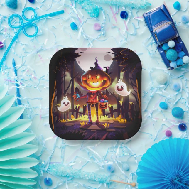 Assiettes En Carton Halloween Citrouille mignon Fantômes Moon Effrayan (Fête)