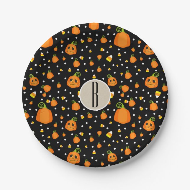 Assiettes En Carton Halloween Citrouille Whimsical Motif Party (Devant)