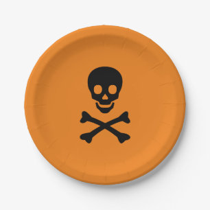 Assiettes En Carton Halloween crâne noir orange éffrayant