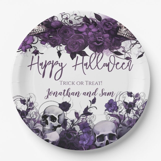 Assiettes En Carton Halloween crâne violet (Devant)