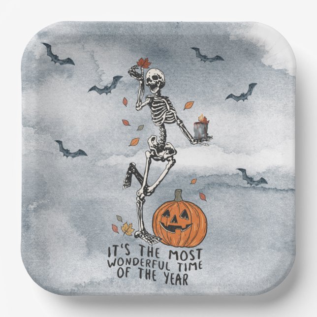 Assiettes En Carton Halloween Dancing Skeletons (Recto)