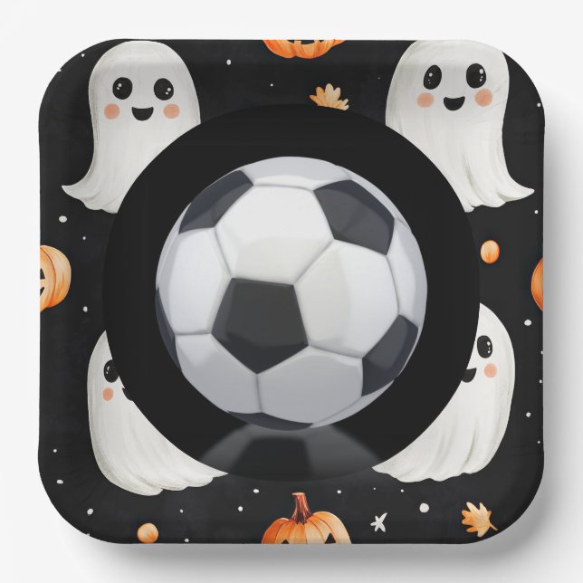 Assiettes En Carton Halloween de football thème avec balle (Recto)