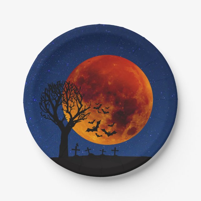 Assiettes En Carton Halloween de la lune de récolte (Devant)