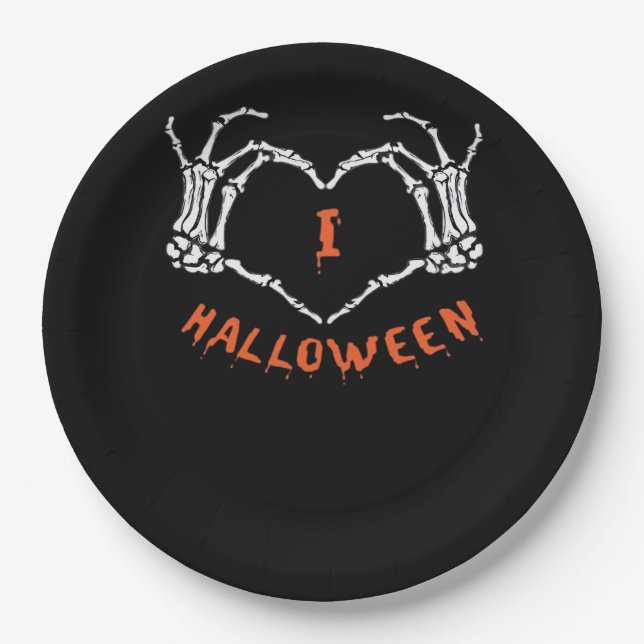 Assiettes En Carton Halloween de Slogan. Geste Cardiaque En Squelette (Devant)
