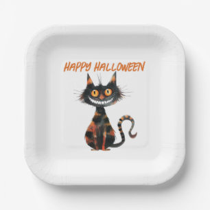 Assiettes En Carton Halloween déplaisant de chat noir et orange