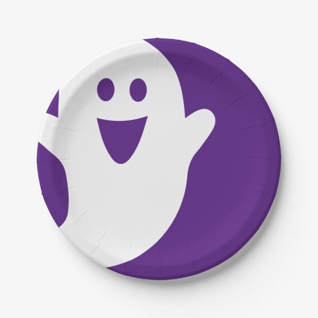 Assiettes En Carton Halloween du concepteur, fantôme sur violet (Devant)