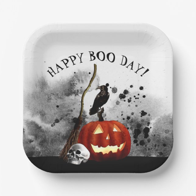 Assiettes En Carton Halloween éffrayant Anniversaire Citrouille Crow C (Recto)