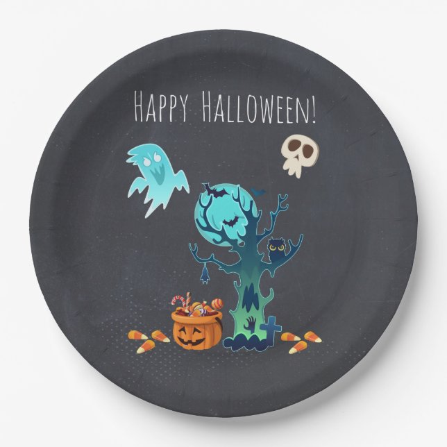 Assiettes En Carton Halloween Éffrayant Déplaisant Fantômes chauves-so (Devant)