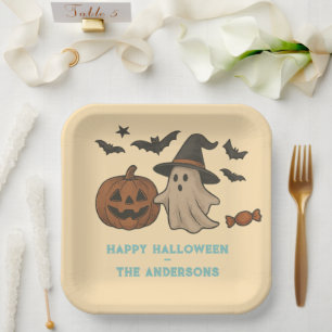 Assiettes En Carton Halloween éffrayante - Fantômes, chauves-souris et