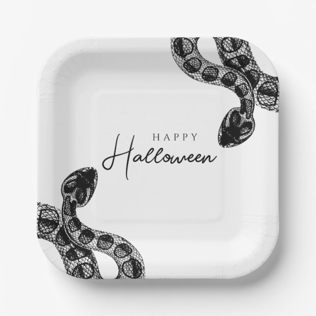 Assiettes En Carton Halloween élégant du serpent noir (Recto)