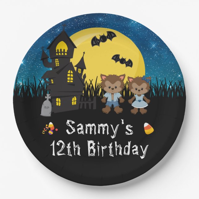 Assiettes En Carton Halloween fête d'anniversaire Werewolf Blue (Devant)
