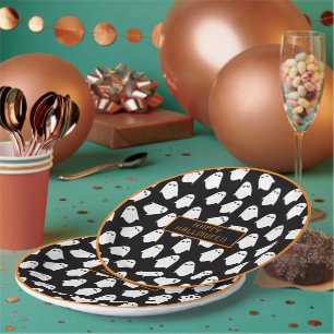 Assiettes En Carton Halloween Ghost Monogramme Éffrayant noir blanc am