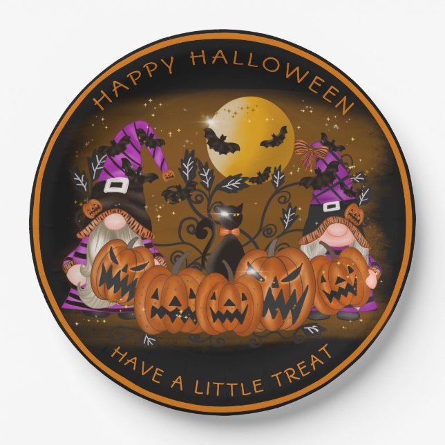 Assiettes En Carton Halloween Gnones Citrouilles effrayants chauves-so (Devant)