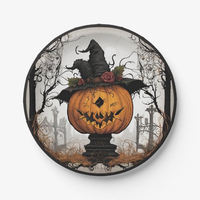 Assiettes En Carton Halloween gothique (Devant)