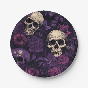 Assiettes En Carton Halloween gothique floral violet