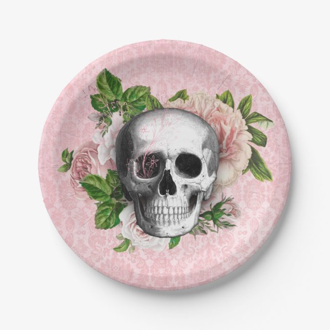 Assiettes En Carton Halloween gothique rose victorien (Devant)