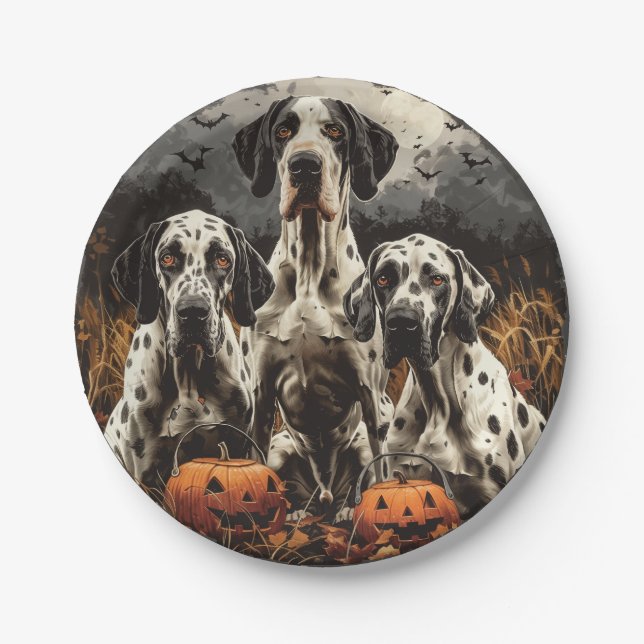 Assiettes En Carton Halloween Great Dane Dogs Jack-o'-lantern (Devant)
