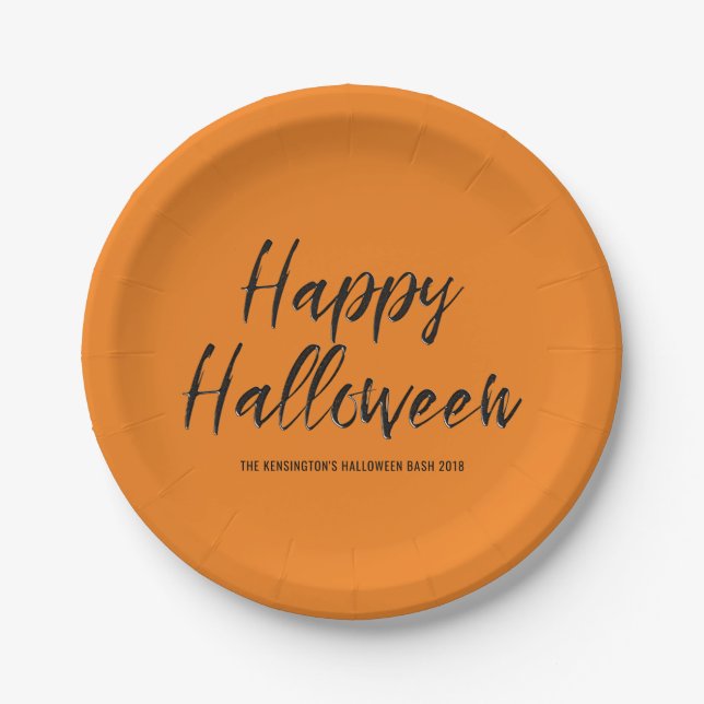 Assiettes En Carton Halloween Happy moderne Parties scintillant noire  (Devant)