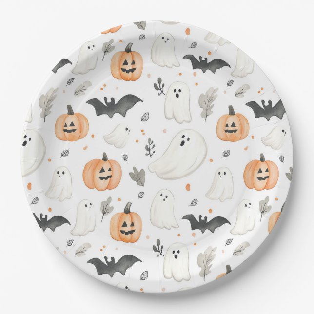 Assiettes En Carton Halloween Little Boo Ghost mignon Baby shower (Devant)