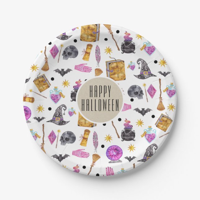 Assiettes En Carton Halloween magique Aquarelle Whimsical Kraft Party (Devant)