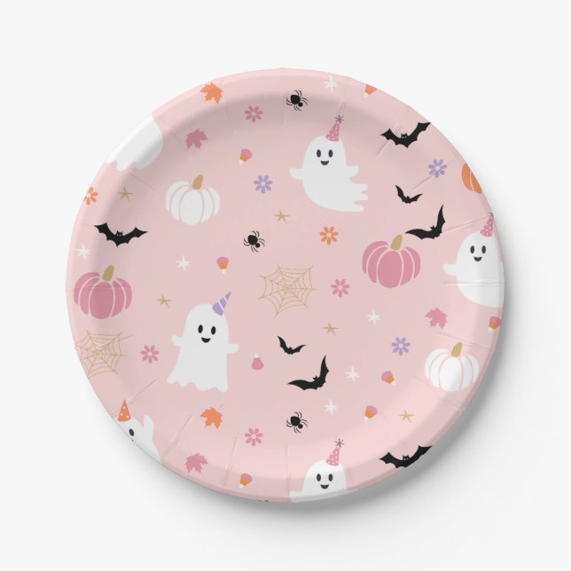 Assiettes En Carton Halloween mignon Dusty rose fantôme (Devant)