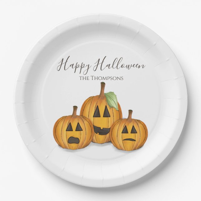 Assiettes En Carton Halloween mignons Citrouilles Jack O-lanterns (Devant)