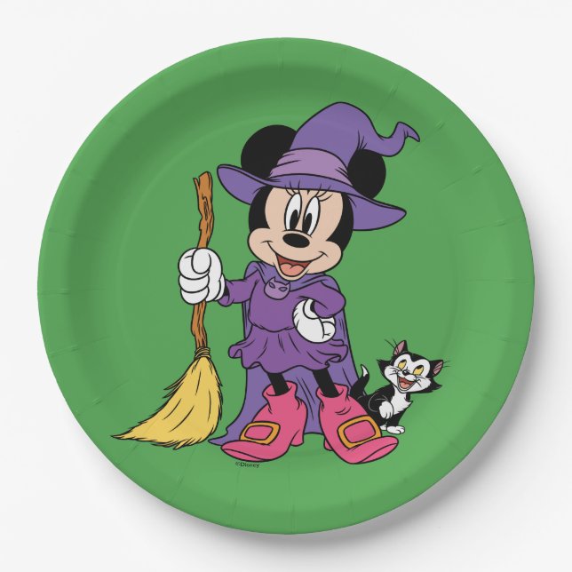 Assiettes En Carton Halloween Minnie habillée en sorcière mignonne (Devant)