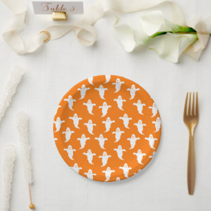 Assiettes En Carton Halloween moderne simple orange et blanc fantômes