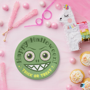 Assiettes En Carton Halloween Monstre Joueur Vert
