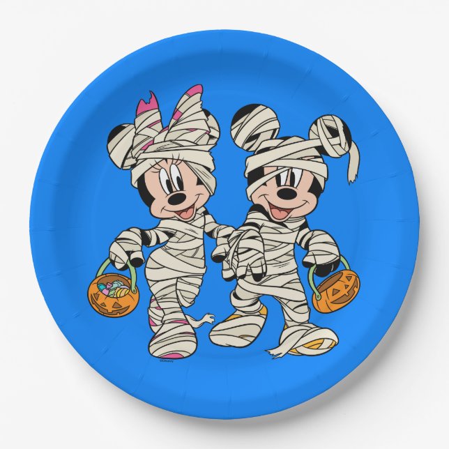 Assiettes En Carton Halloween Mummy Mickey & Minnie (Devant)
