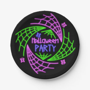 Assiettes En Carton Halloween Neon Glow Look Spider Web Party 7"