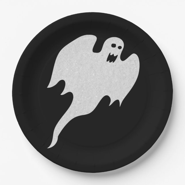 Assiettes En Carton Halloween parties scintillant Fantôme (Devant)
