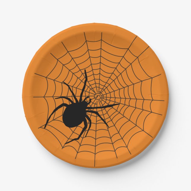 Assiettes En Carton Halloween Party Déplaisant Spider Web Orange Noir (Devant)