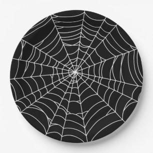 Assiettes En Carton Halloween Party, Spider Web, noir et blanc