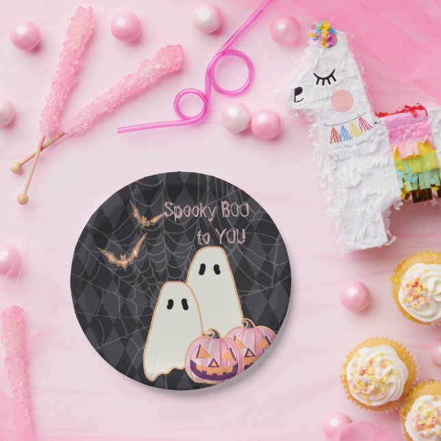 Assiettes En Carton Halloween Plaque d'Anniversaire rose Orange Ghost  (Fête)