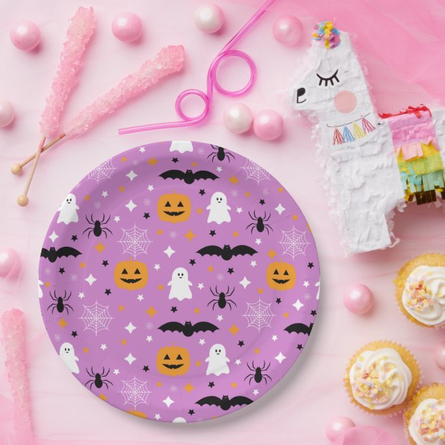 Assiettes En Carton Halloween | Pourpre | Fantôme | Citrouille (Fête)