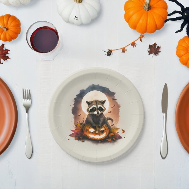 Assiettes En Carton Halloween Raccoon aquarelle (Créateur téléchargé)