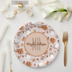 ASSIETTES EN CARTON HALLOWEEN RETRO CITROUILLES SUPER ET GHOSTS