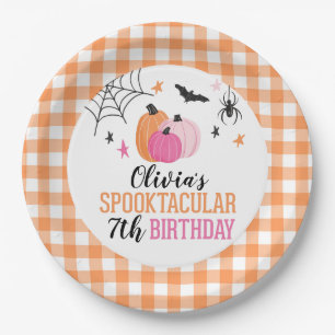 Assiettes En Carton Halloween rose Citrouilles orange Plaid Anniversai