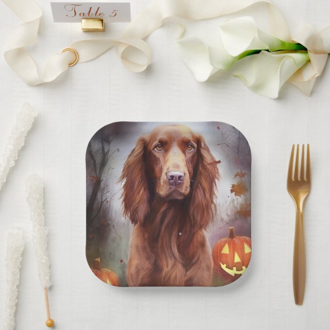 Assiettes En Carton Halloween Rouge irlandais Setter avec la peur Citr (Mariage)
