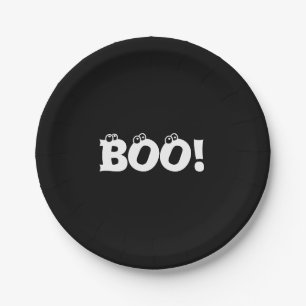 Assiettes En Carton Halloween Scary Boo! yeux noir blanc