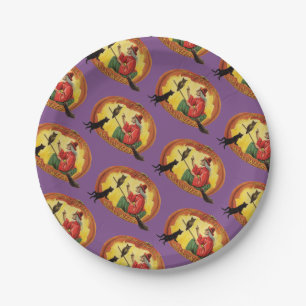 Assiettes En Carton Halloween, sorcière, chat noir & hibou