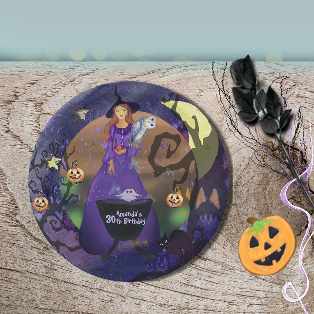 Assiettes En Carton Halloween sorcière violet Anniversaire (Halloween Witch Purple Birthday Paper Plates)