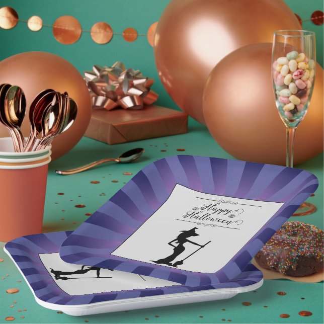 Assiettes En Carton Halloween sorcière violette Starburst (Multi)