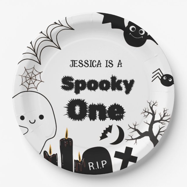 Assiettes En Carton Halloween Sppoky One First Birthday party (Devant)