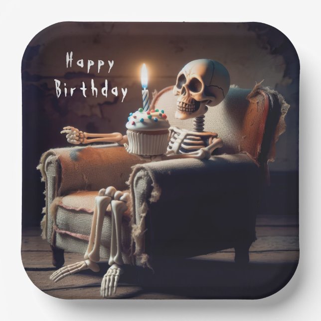 Assiettes En Carton Halloween Squelette d'anniversaire (Recto)